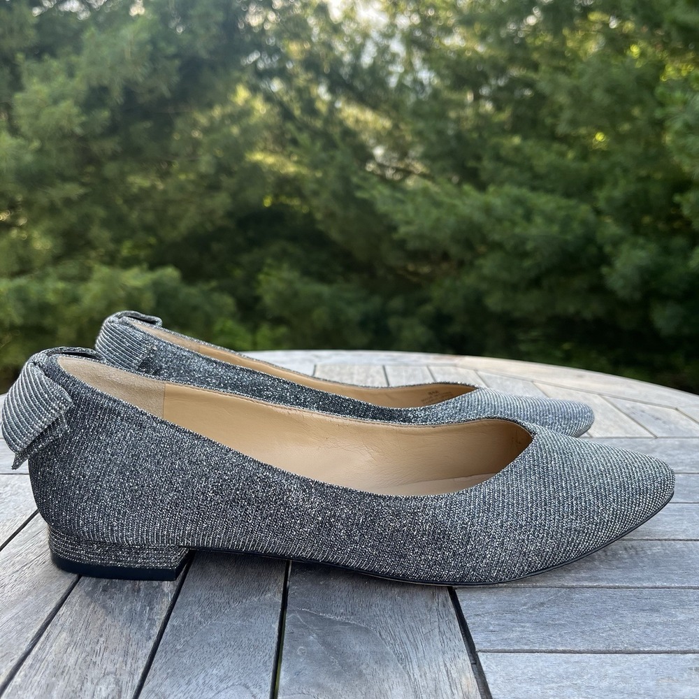 Talbots Edison Flats Womens Size 8 Silver Metallic Back Bow Shoes Leather Sole